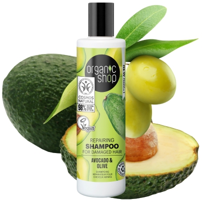 Organic Shop Szampon do włosów Olejek z awokado & Oliwa z oliwek regenerujący do włosów zniszczonych 280ml