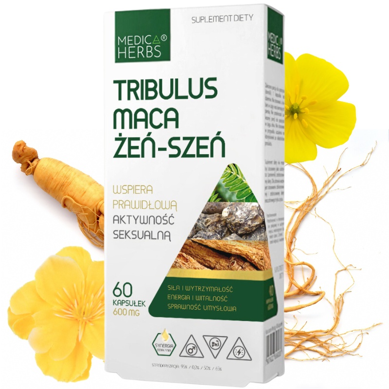 Tribulus Maca Żeń-szeń 600mg 60 kaps.