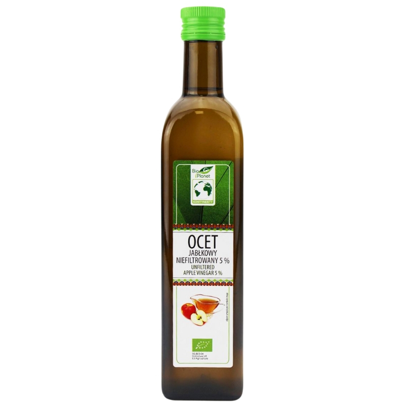 Bio Planet Ocet jabłkowy niefiltrowany niepasteryzowany naturalnie mętny BIO 5% 500ml