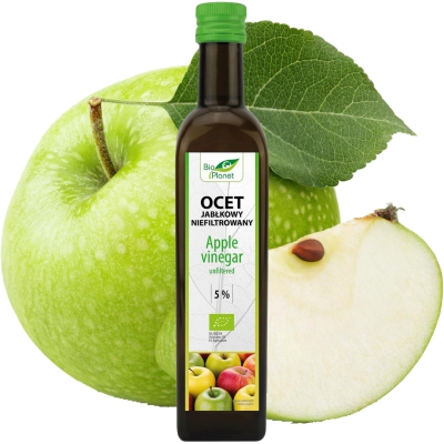 Bio Planet Ocet jabłkowy niefiltrowany niepasteryzowany naturalnie mętny BIO 5% 500ml